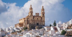 2 Landscapes of the old white town castle and church on the hill of Olvera in Cadiz Spain.jpg